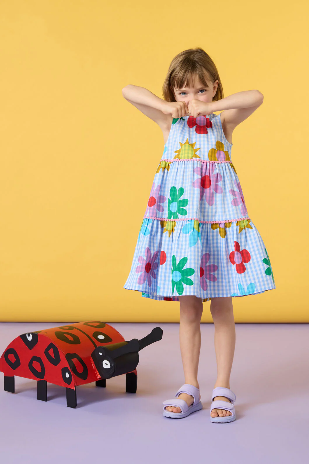 Gingham Floral Kids Tiered Dress