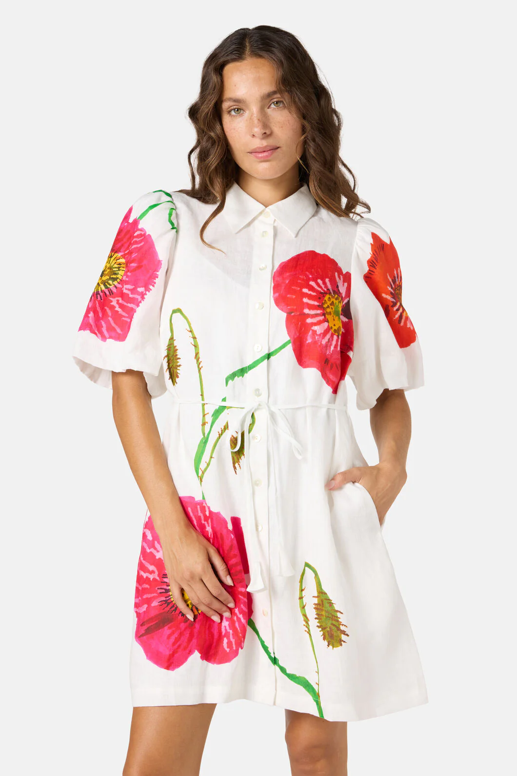 Poppies Linen Shirt Dress