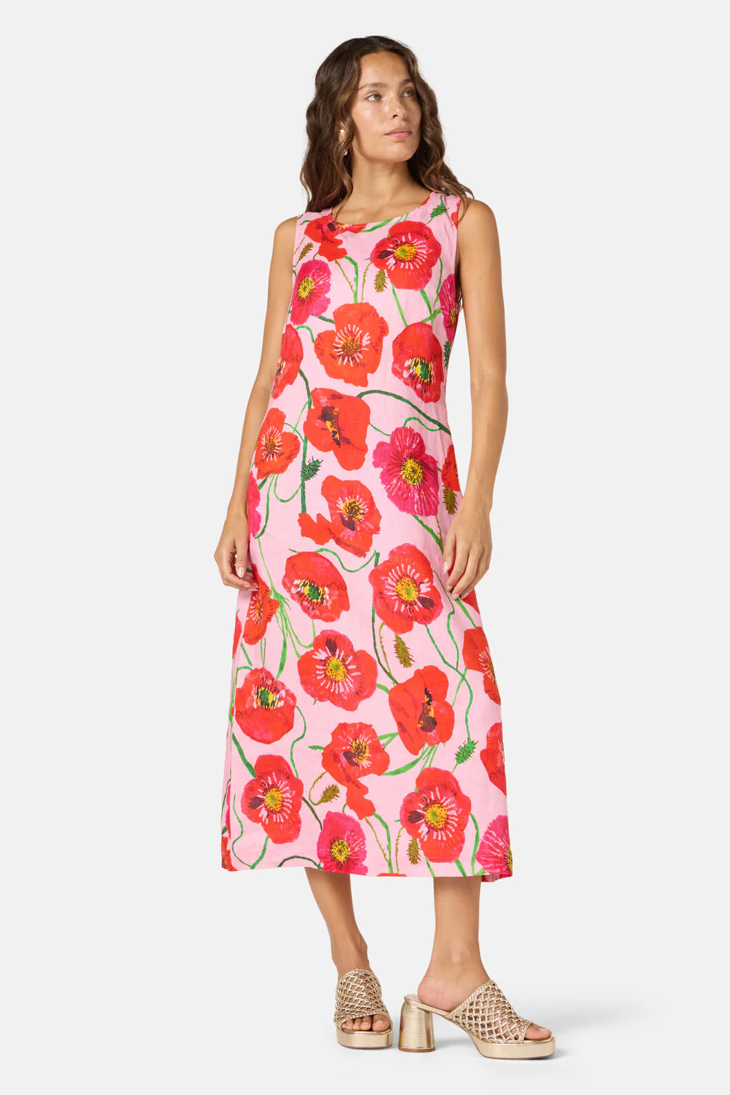 Poppies Print Linen Dress