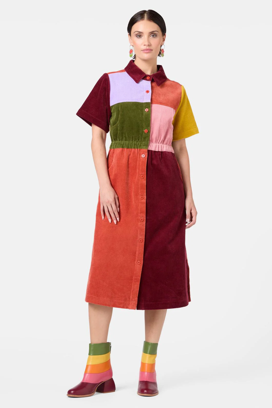 Retro Spliced Corduroy Dress