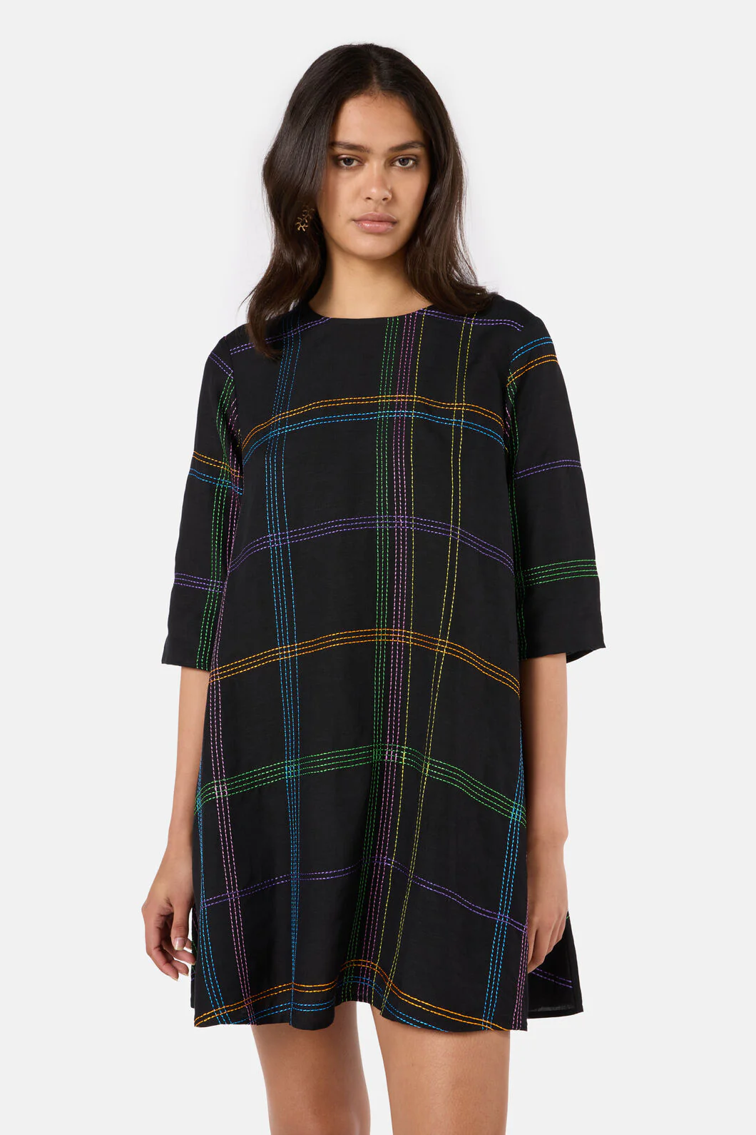Stitched Check Swing Dress