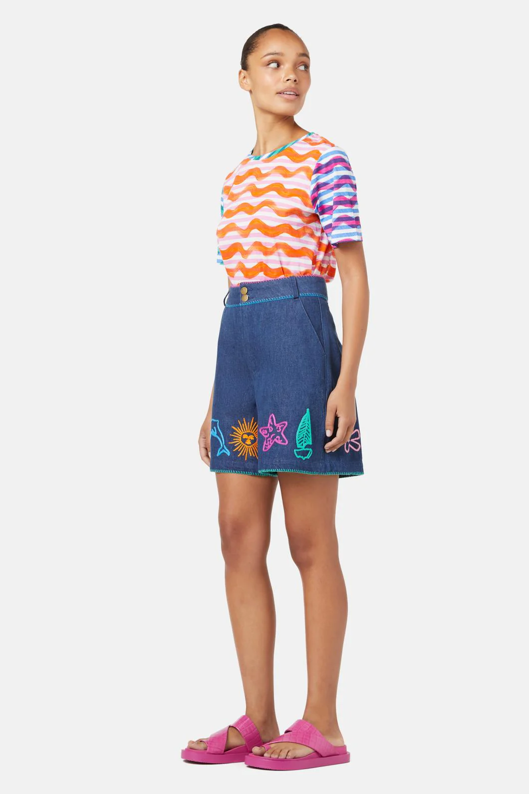 Taking Time Embroidered Denim Short - Image 2